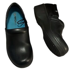 Dr Scholls Platform Clog Wedge Comfort Black Leather Dynamo Slip Resistant Shoes